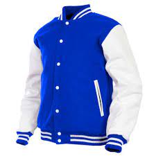 customised blue and white varsity jackets