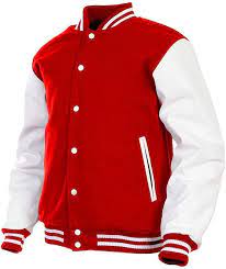 customized red and white varsity jackets