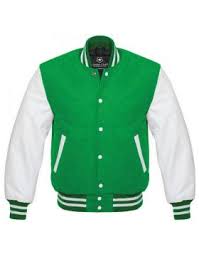 custom green and white varsity jackets
