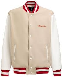 cream and white color varsity jackets