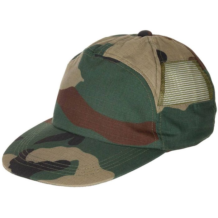 US MILITARY CAP WITH MESH INSERT, SIZE ADJUSTABLE, WOODLAND