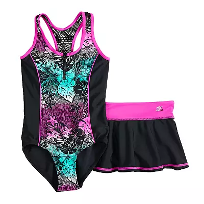 Girls 7-16 & Plus Size Tropical Wave One-Piece Swimsuit & Skirt Set