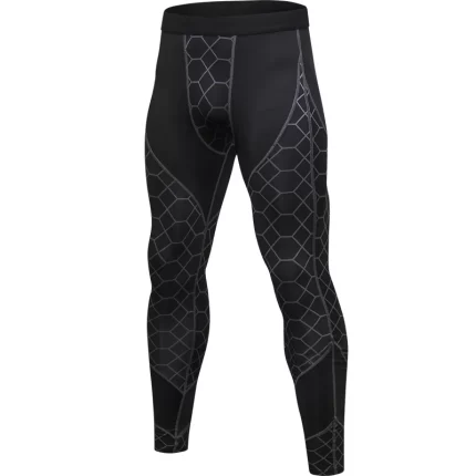 Men's fitness pants printed stitching sports running training sweat fast dry high bounce tight pants fitness leggings