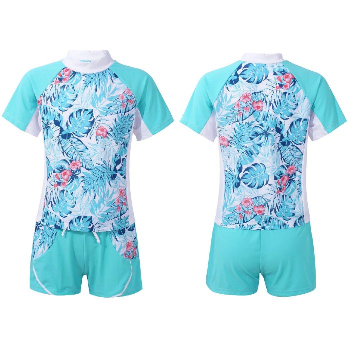 Boys Girls One-piece Swimsuit Kids Short Sleeve Surfing Bathing Suit Rash Guard,