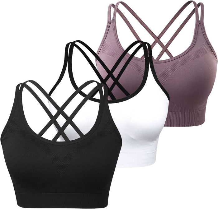 WOYYHO Cross Back Sports Bra for Women Padded Strappy Yoga Bra Medium Support Workout Bra for Athletic Gym Fitness