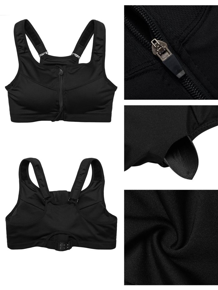 Women Shockproof Sports Bra High Impact Front Zipper Closure Padded Yoga Bra Gym,